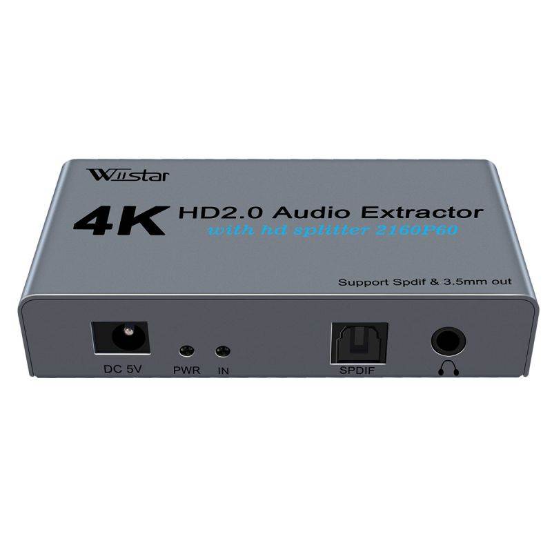 HDMI Audio Extractor with HD Splitter 4K@60Hz 1X2 HDMI2.0 HDCP2.2 with Optical SPDIF Digital Audio and 3.5mm Audio Output for PS4 Xbox DVD Blu-ray Player HD TV Projector