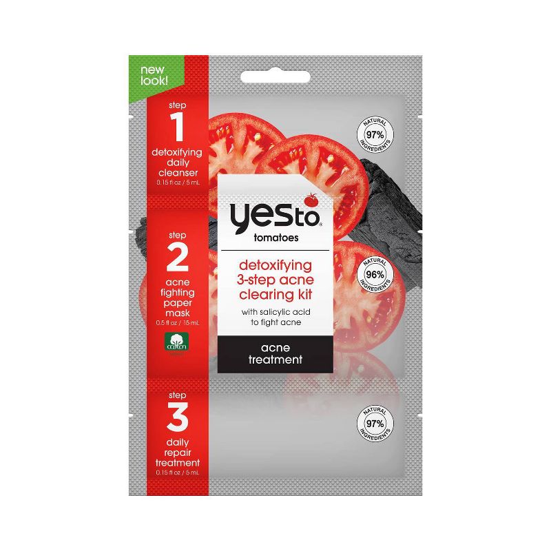 Yes To Tomatoes Detoxifying Charcoal 3-Step Acne Clearing Kit - 1.17 fl oz