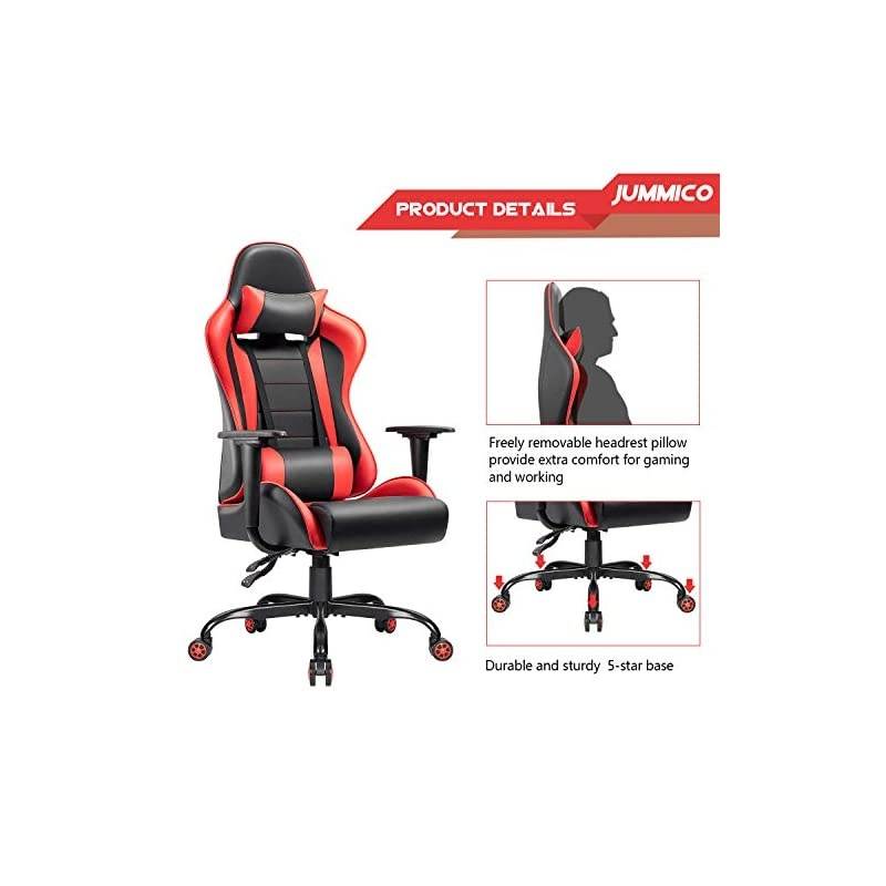 Gaming Chair High-Back PU Leather Racing Chair Ergonomic Computer Desk Executive Home Office Chair with Headrest and Lumbar Support (Blue)