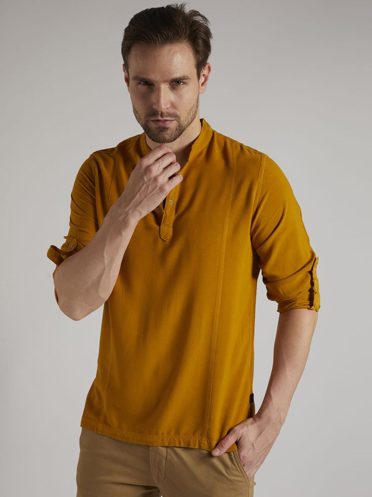 Identiti Mustard Tapered Fit Short Kurta