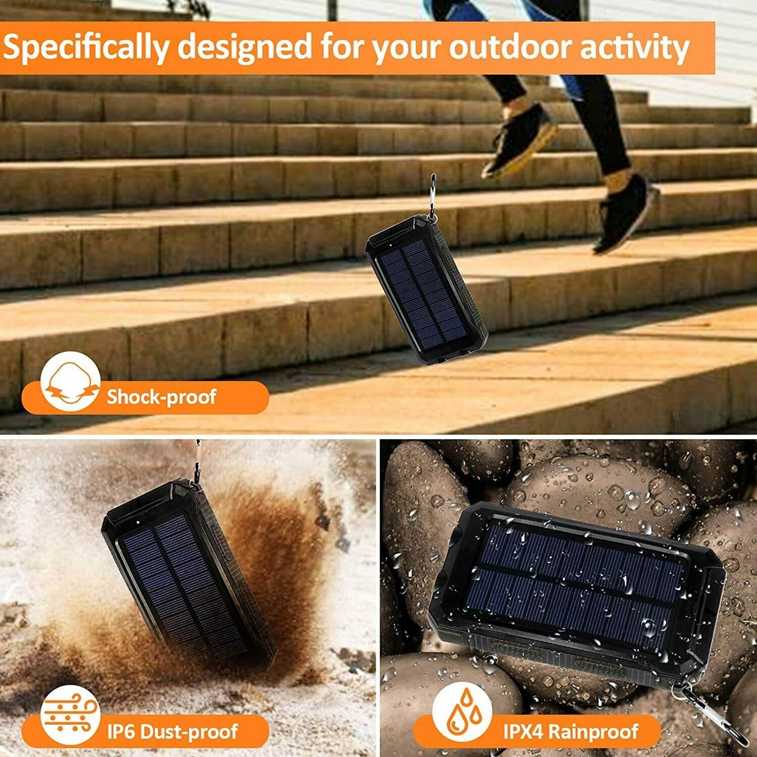 2021 Waterproof Solar Power Bank 900000mAh Portable External Battery Charger US