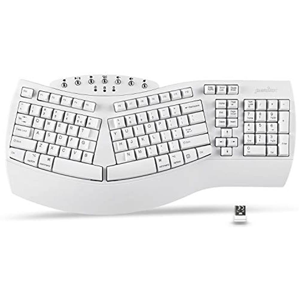Perixx PERIBOARD-612W Wireless Ergonomic Split Keyboard with Dual Mode 2.4G and Bluetooth Feature, Compatible with Windows 10 and Mac OS X System, White