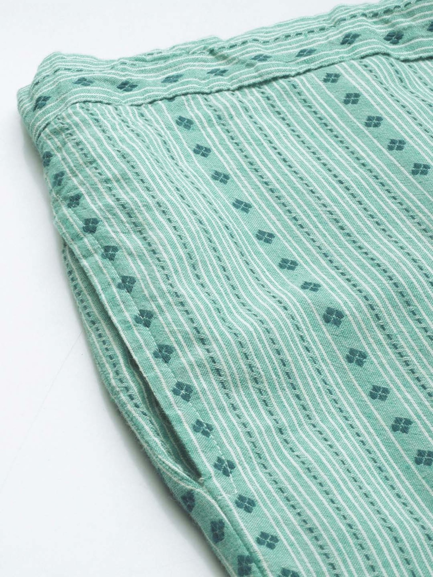 Clt.s Green Cotton Striped Kurti Palazzo Set