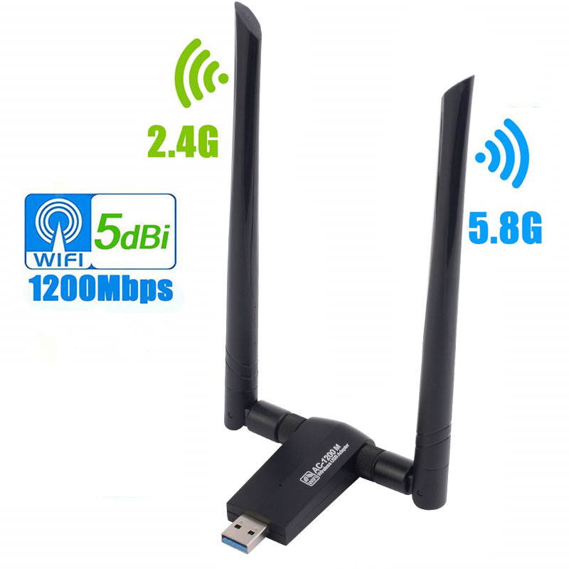 CUUWE USB WiFi Adapter for PC,  1200Mbps Dual Band 2.42GHz/450Mbps 5.8GHz/1200Mbps High Gain 5dBi Antennas USB 3.0 Wireless Network Adapter for Desktop Laptop with Windows 10/8/7/XP/Vista, Mac OS