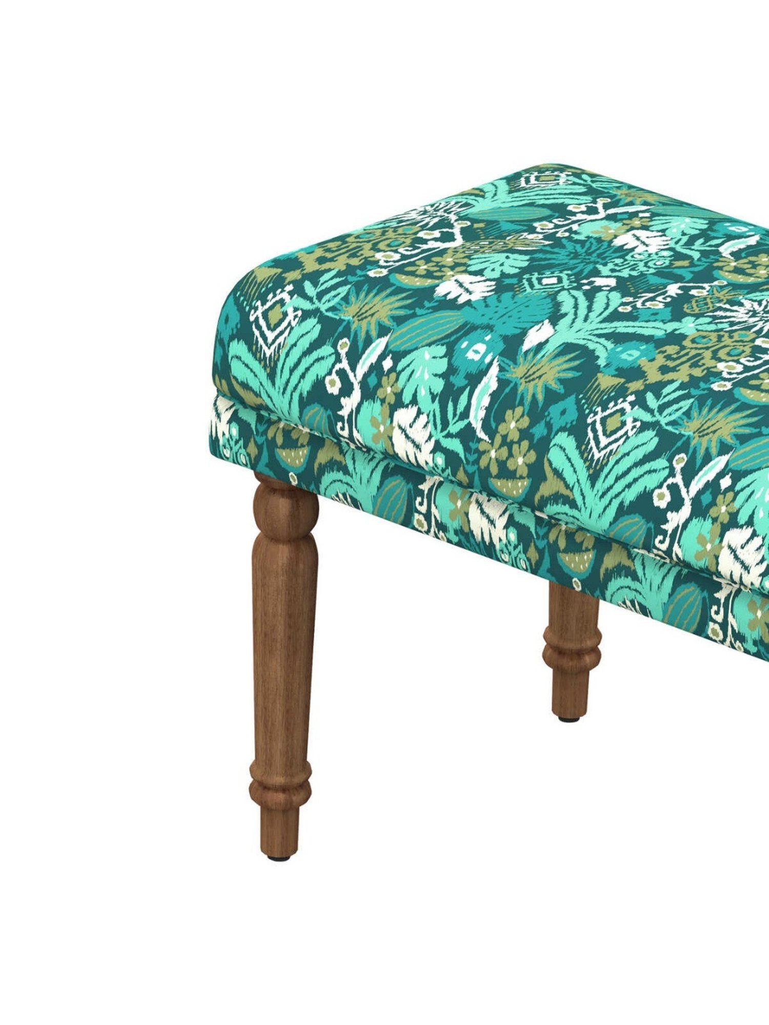 Chumbak Nawaab Tropical Ikat Green Sheesham Wood Small Bench