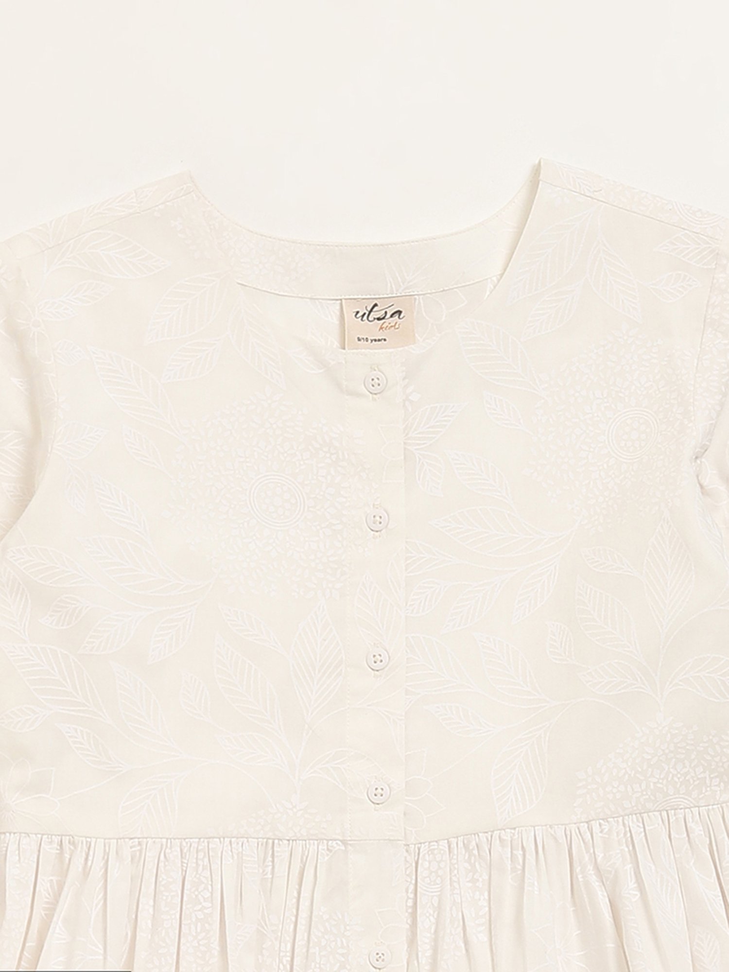 Utsa Kids by Westside White Botanical Design A-Line Cotton Dress