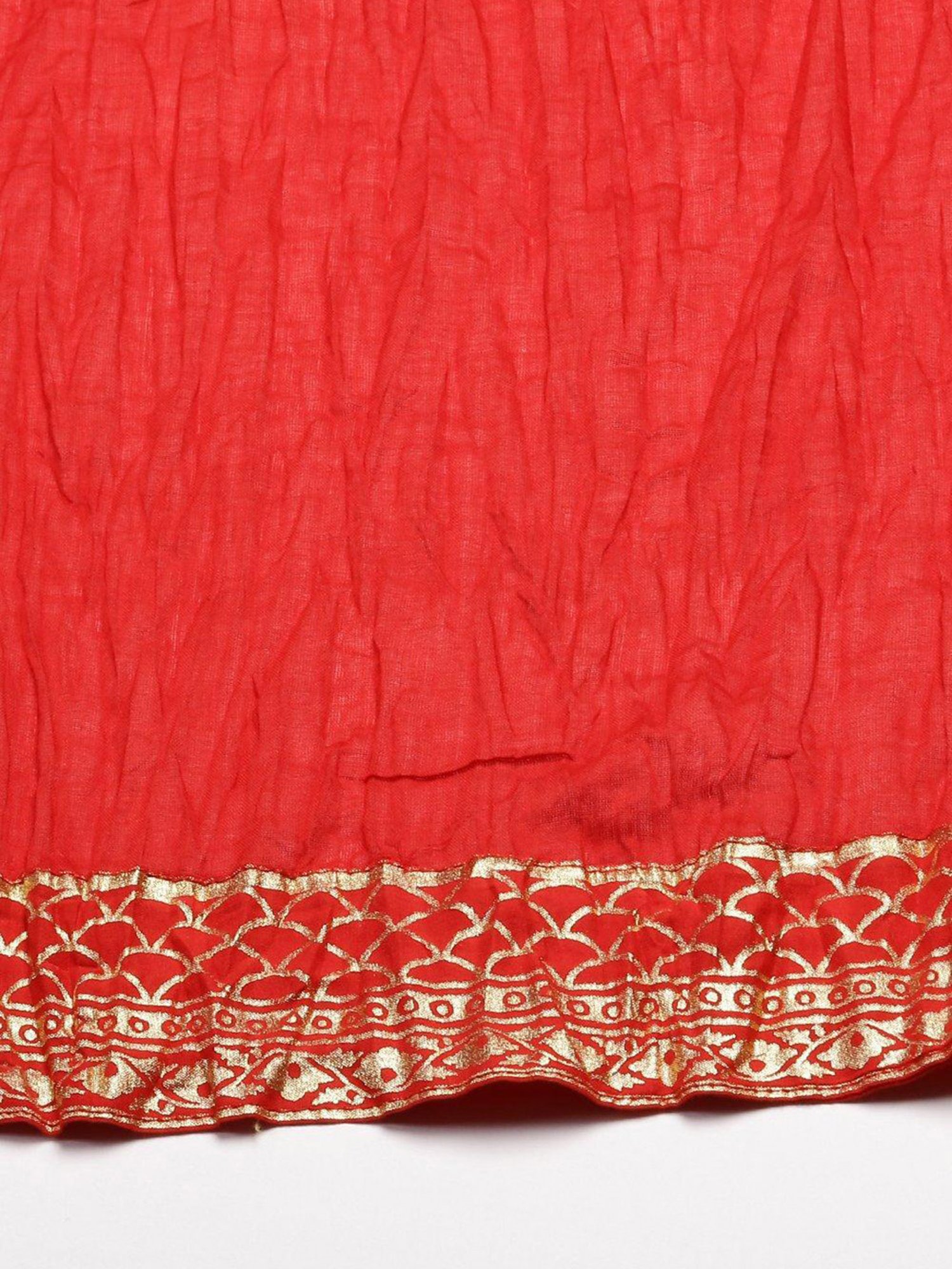Biba Red Embellished Kurta With Churidar & Dupatta