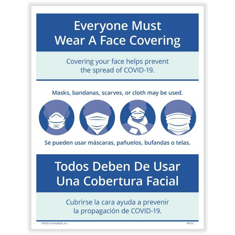Bilingual Everyone Must Wear a Face Covering Notice, 8.5" x 11" - 1 Poster per Pack