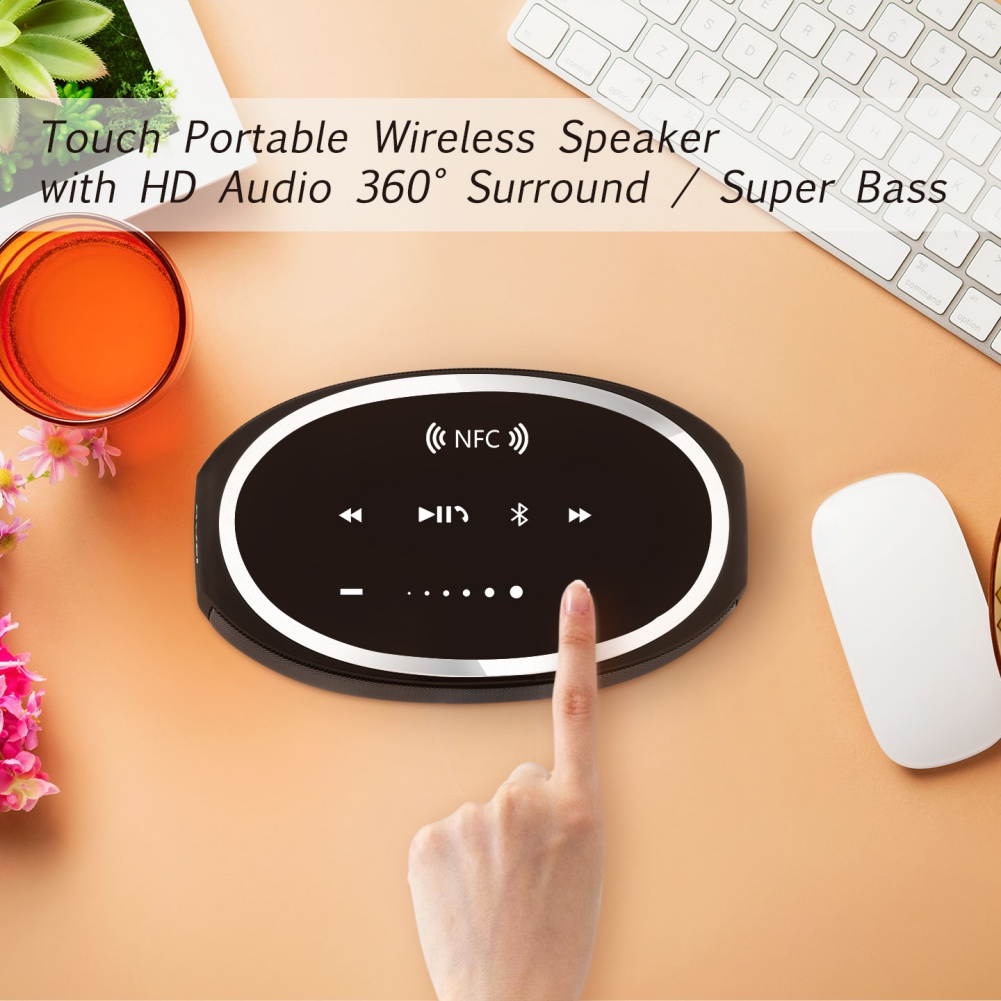 Brightup Mini Portable Wireless Bluetooth Touch Speakers with 12W HD Sound and Bass, 20H Playtime, Handsfree, Speakers for Home, Travel-Gunmetal Grey, Heavy-Bass with NFC
