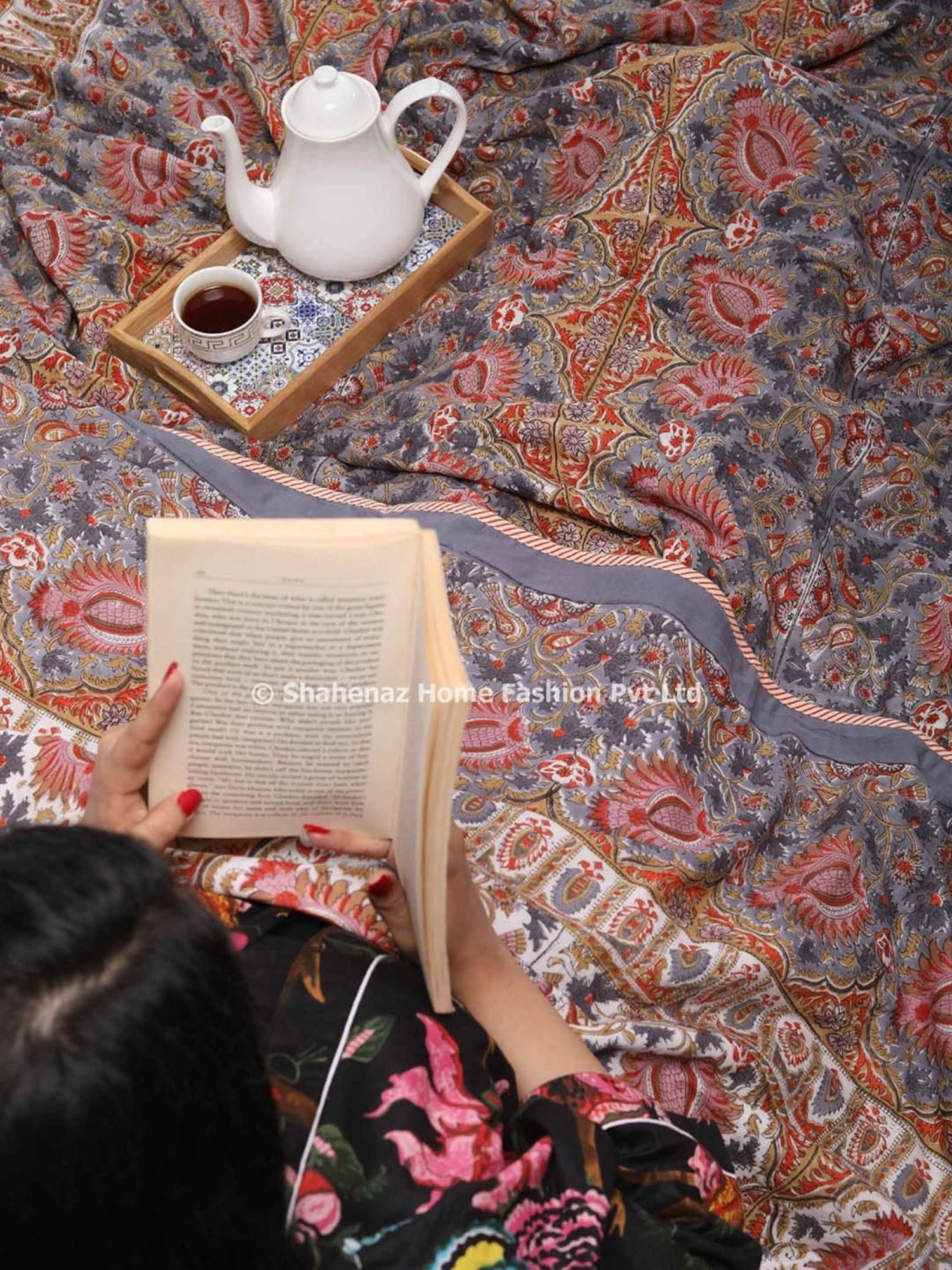 Shahenaz Camerina Floral Mustard & Grey Cotton Single Reversible Dohar