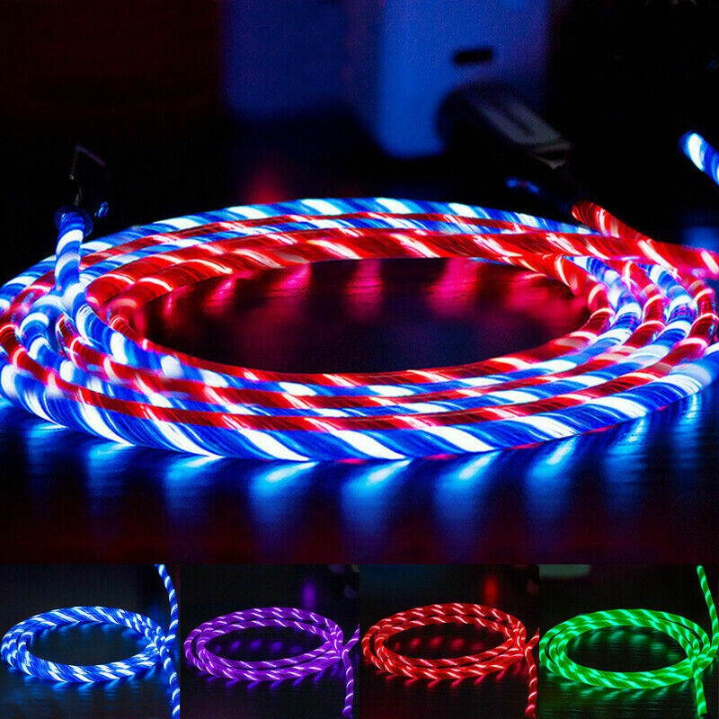 LED Light Up Flowing Flashing Visible USB C Type-C Charger Cable Charging Cord