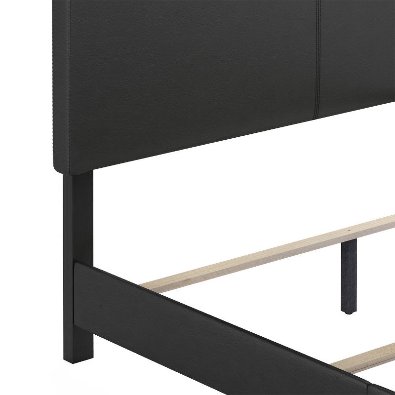 Furino Pessac Modern Wooden Supportive Platform Easy Assembly Bed Frame with PU Leather Upholstery and Foam Filled Headboard, Queen Size, Black