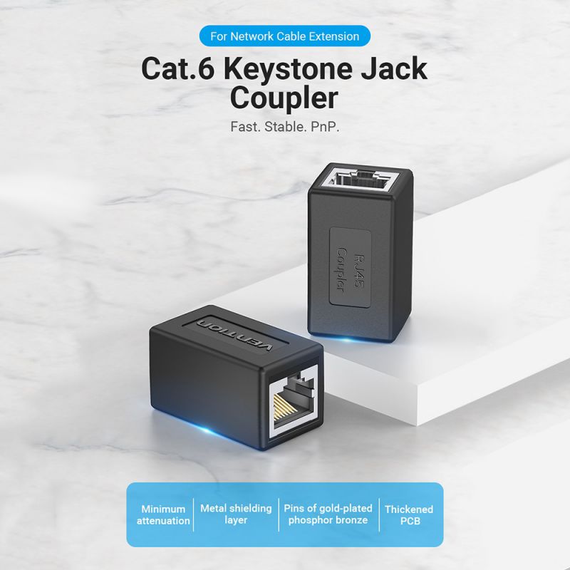 Vention IPVB0-10 RJ45 Connector Cat.6 FTP Keystone Jack Coupler for Network Cable Extension Black 10 Pieces