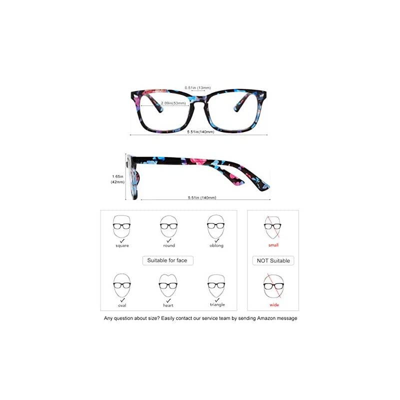 Blue Light Blocking Glasses Anti Eye Strain Headache Sleep BetterComputer Reading Glasses UV400 Transparent Lens Matte Black Frame + Flower Frame 2 PACK 53