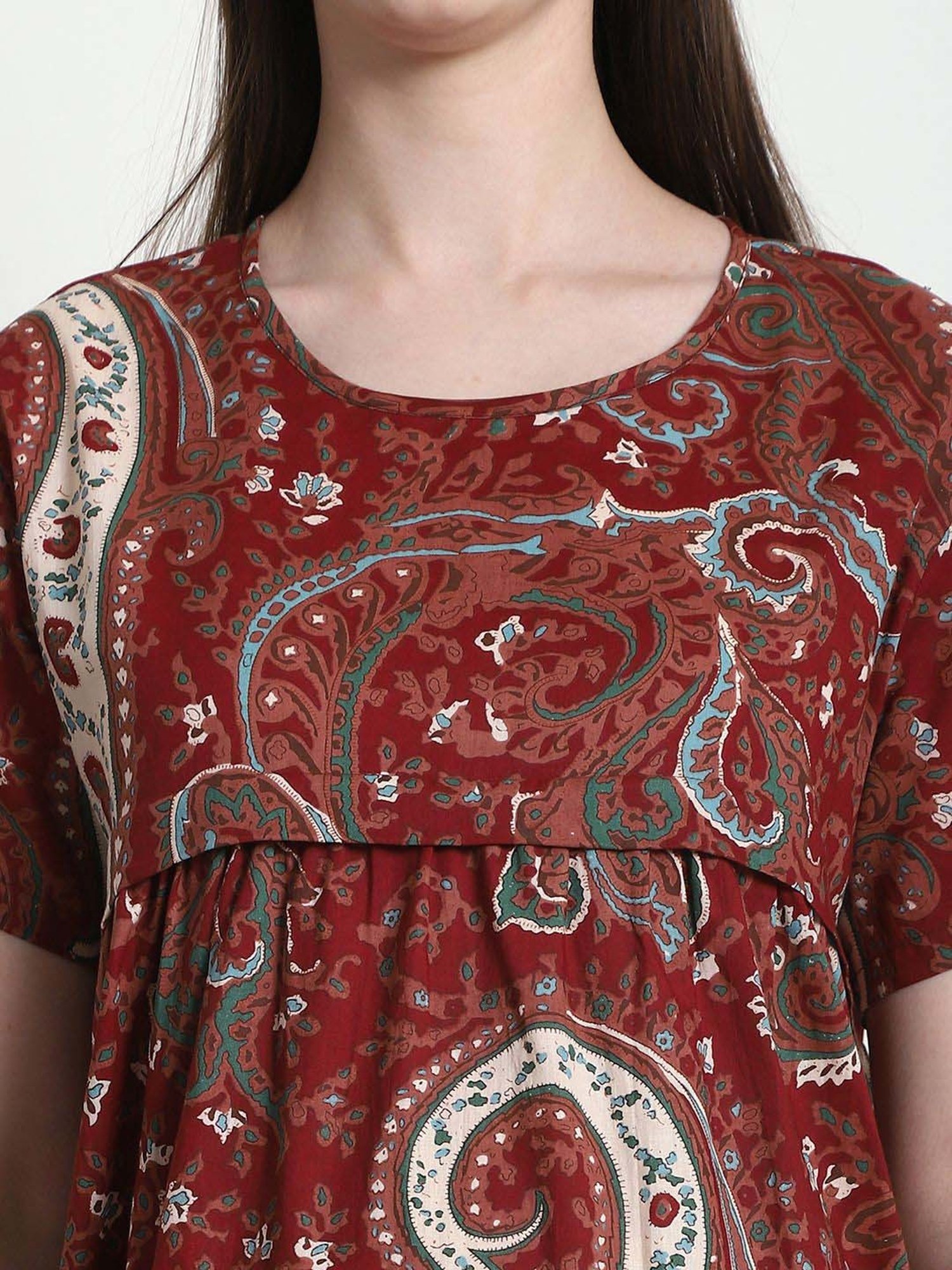 Secret Wish Brown Cotton Printed Straight Nighty