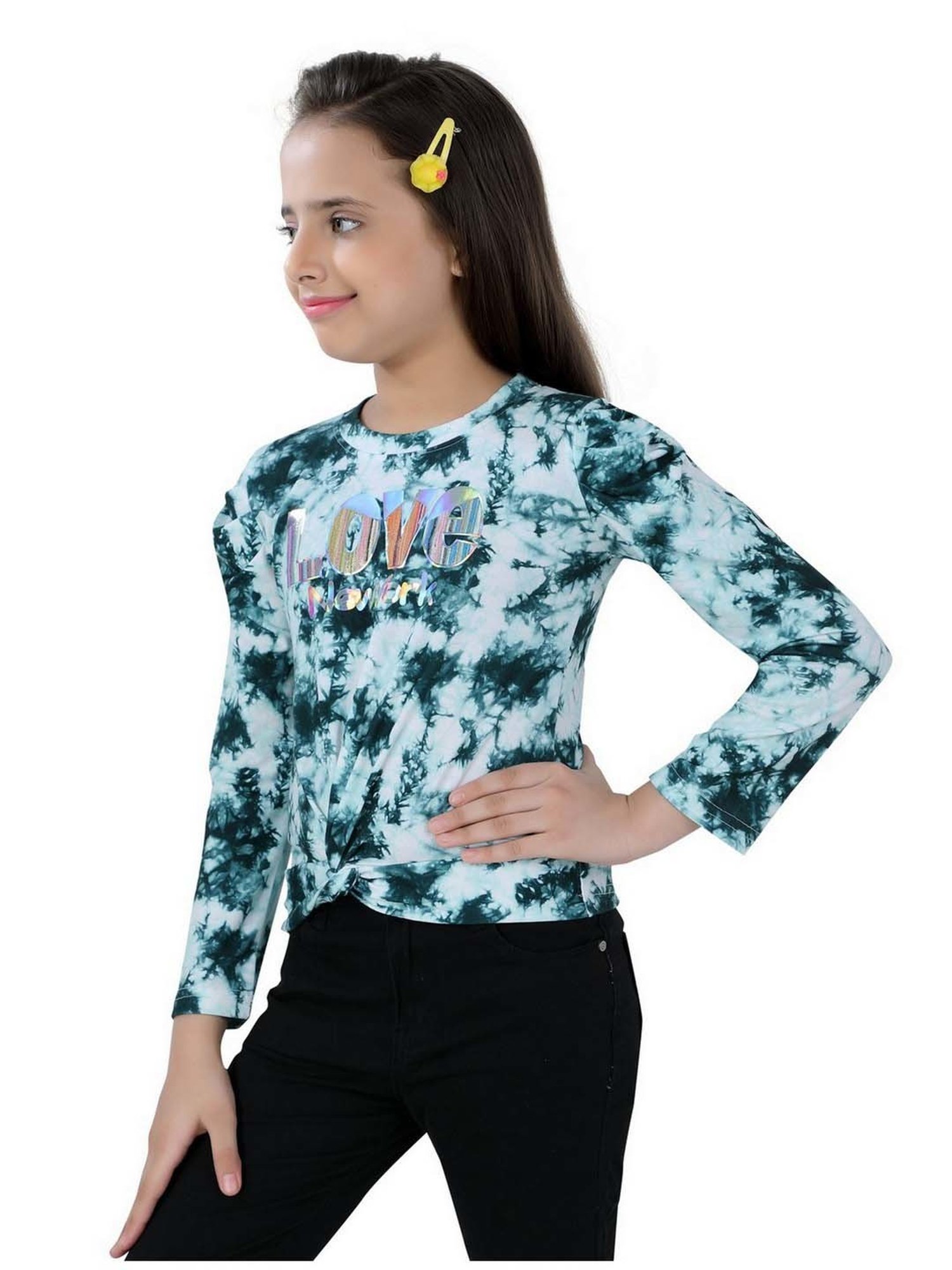 poplins Kids Blue & White Cotton Printed Full Sleeves Top