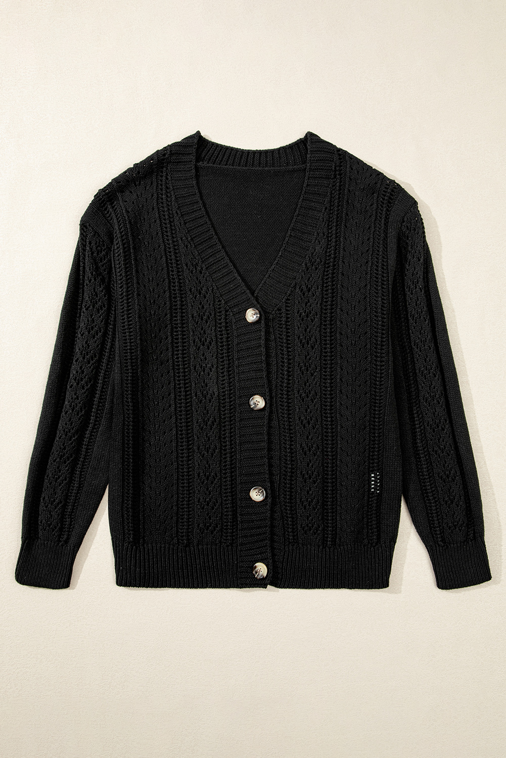 Black Plaid Casual Contrast Trim Knit Cardigan