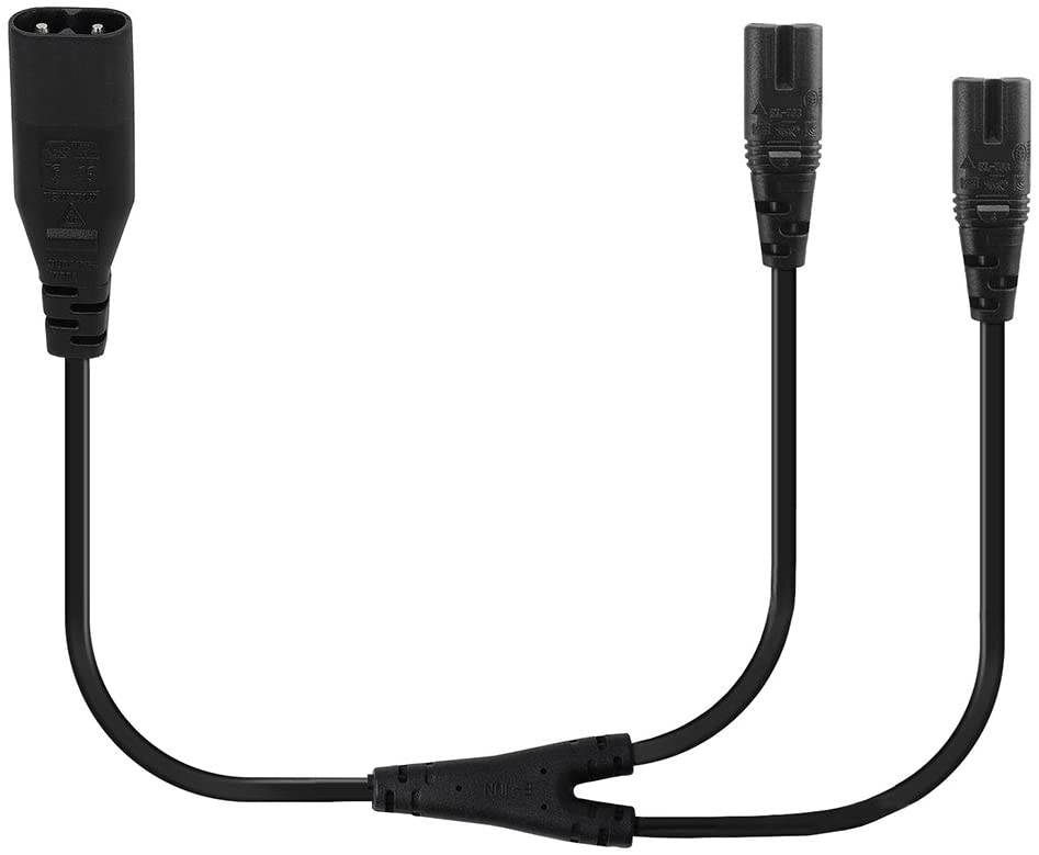 IEC 320 C8 to Dual C7 Y Split Power Cord, Figure 8 Male to Double Female 1-in-2 Out AC Power Cord, IEC320 C8 to 2X C7 Y Split AC Cord (C8 to 2XC7)