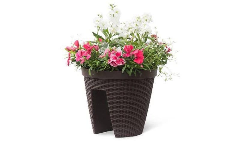 HC Companies heavy duty 24-Inch Width Deck Rail Box Planter, White w/ plugs