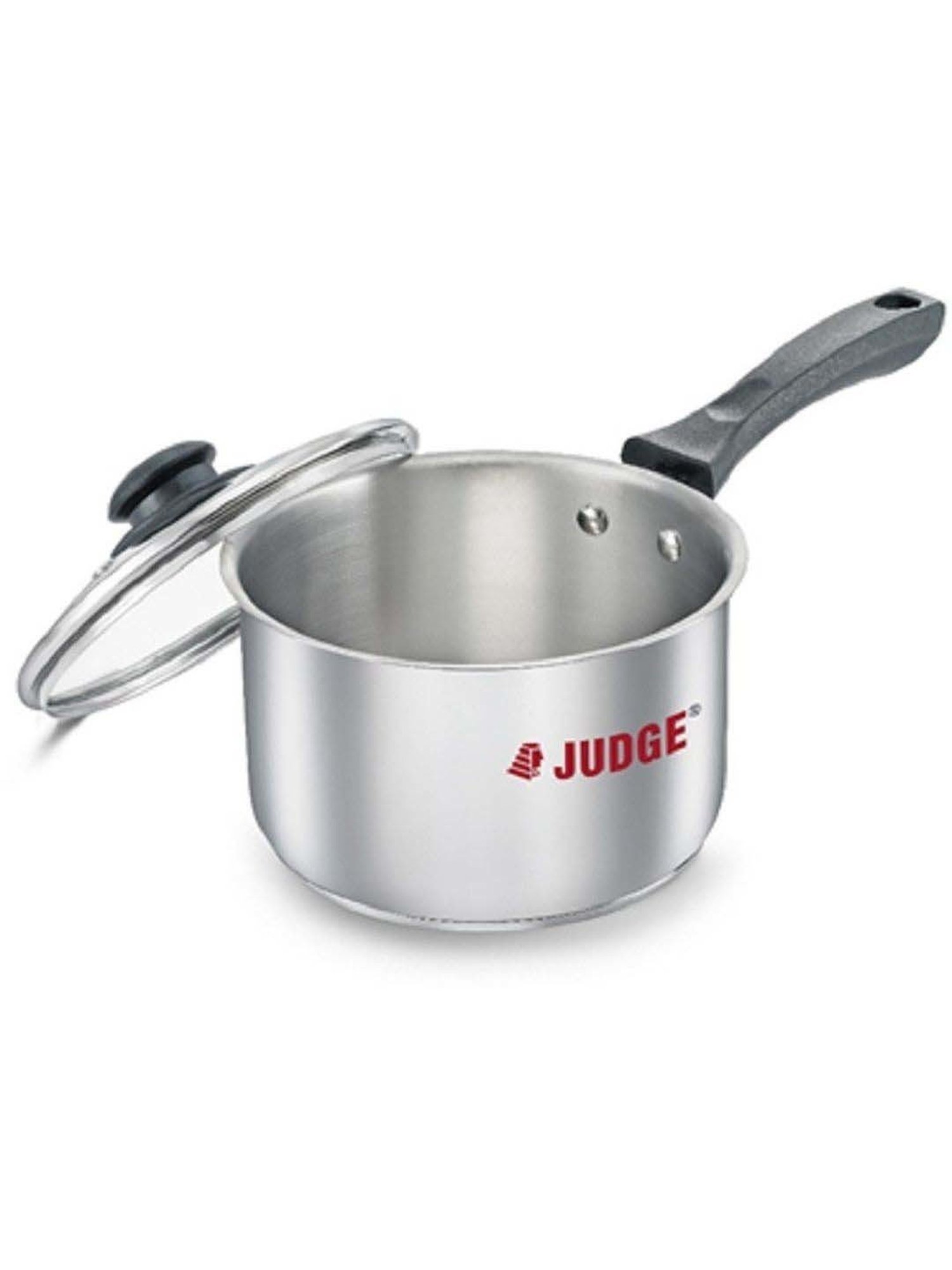 JUDGE Silver & Transparent Stainless Steel 14 cm Gas Compatible Sauce Pan With Glass Lid (1.4 L)