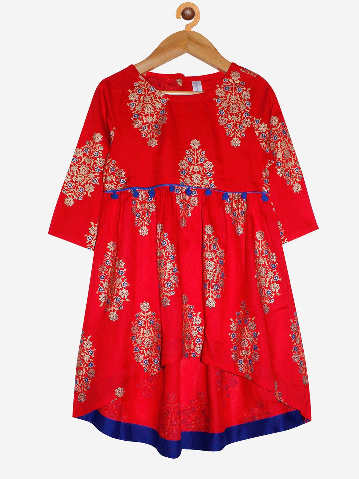 Kiddopanti Kids Red Floral Print Kurta