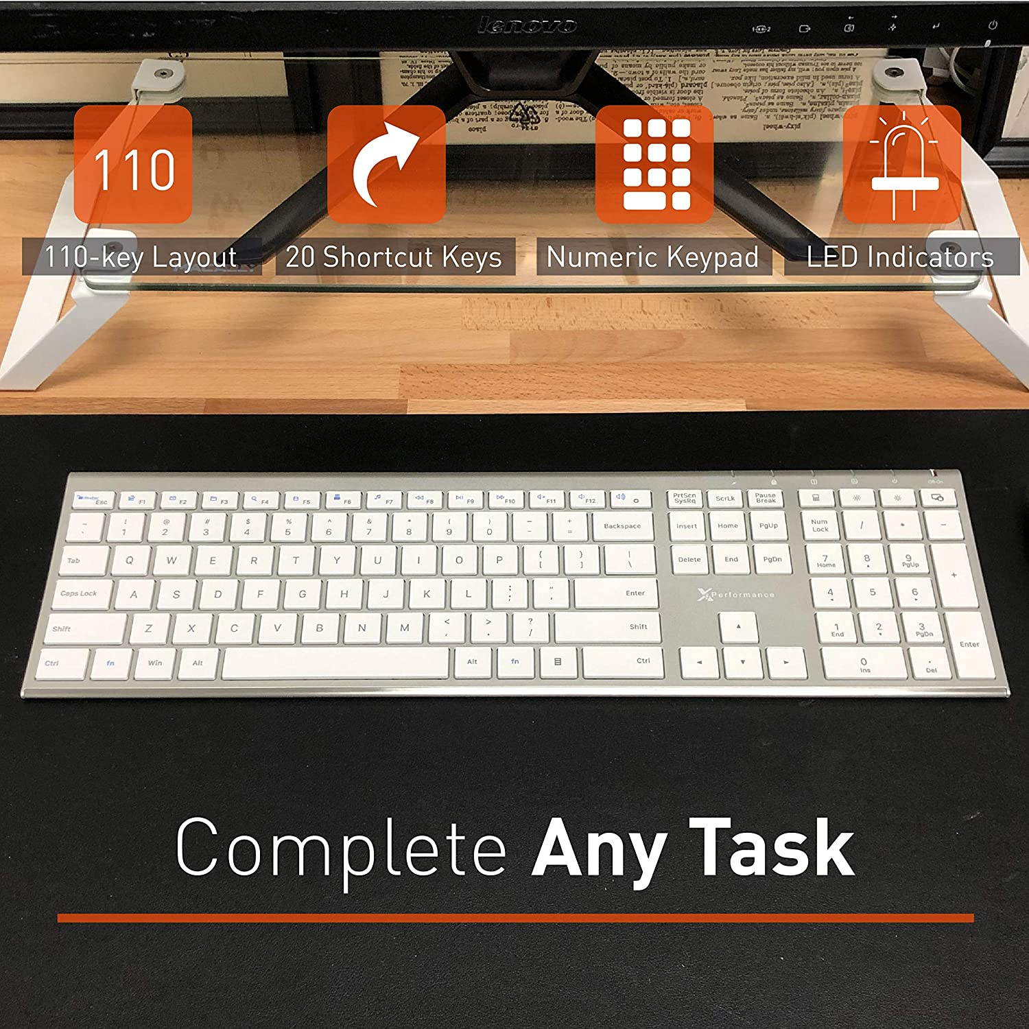 Slim Wireless Keyboard for Laptop | Rechargeable - Elegance for Windows PC - Low Profile Keyboard with 110 Silent Keys, 20 Shortcuts, and Keypad - 2.4G PC Keyboard Wireless &ndash; Aluminum