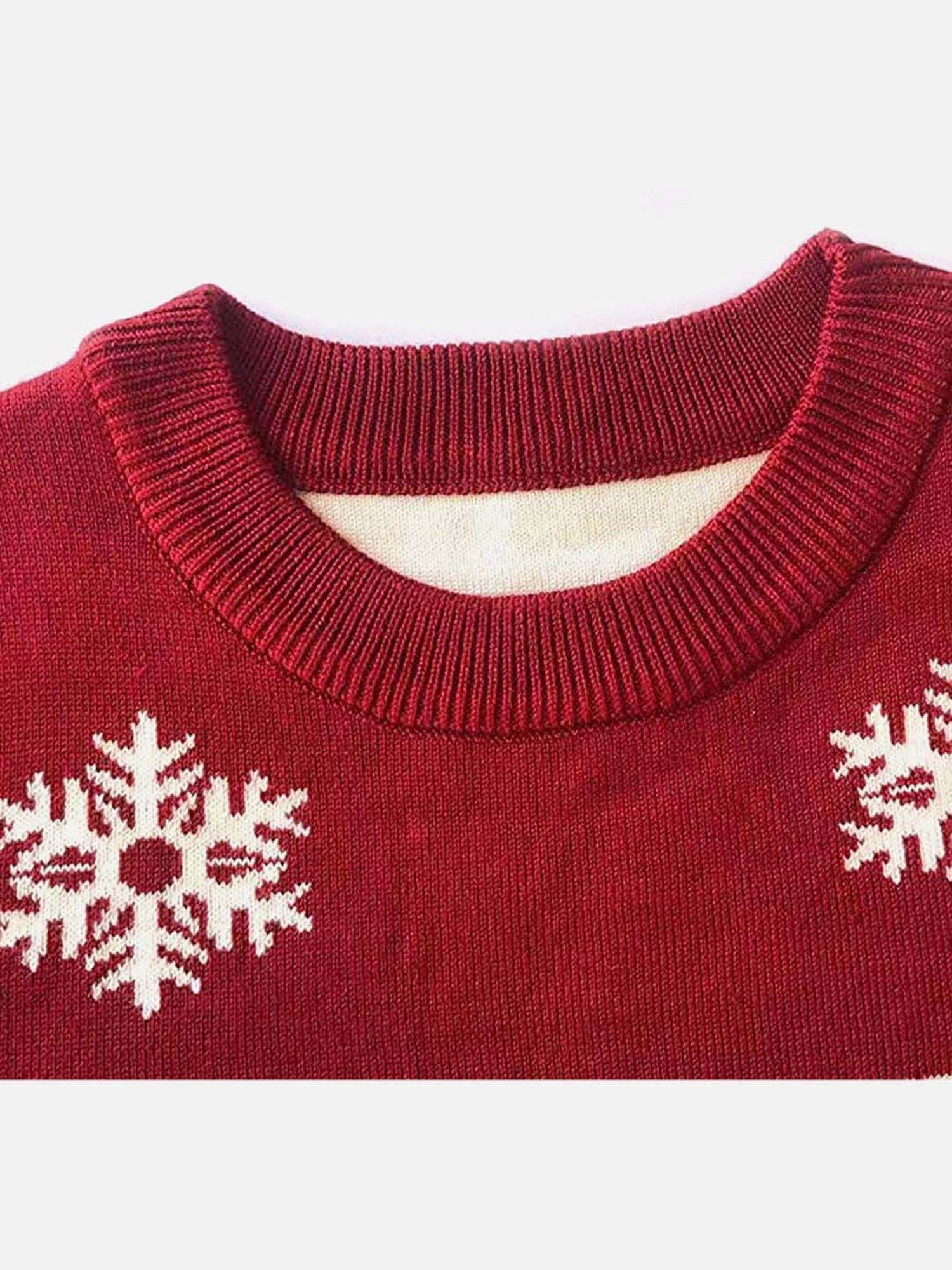 Little Surprise Box Snowflakes & Deer Maroon & White Printed Full Sleeves Sweater