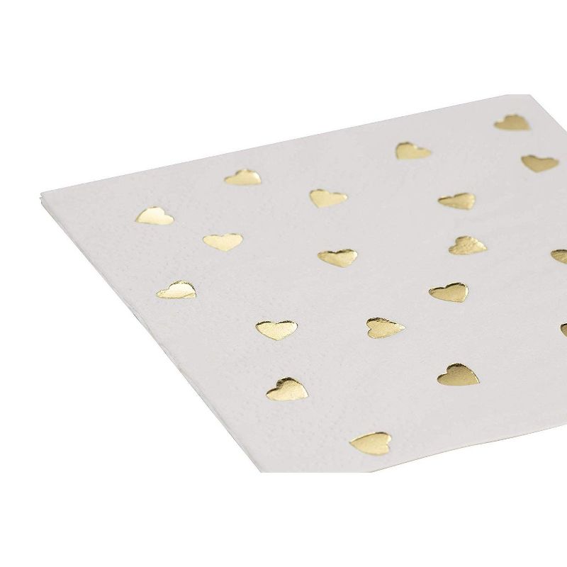 Juvale Gold Heart Cocktail Disposable Paper Napkins (50 Pack) 5 x 5 Inches, Gold Foil