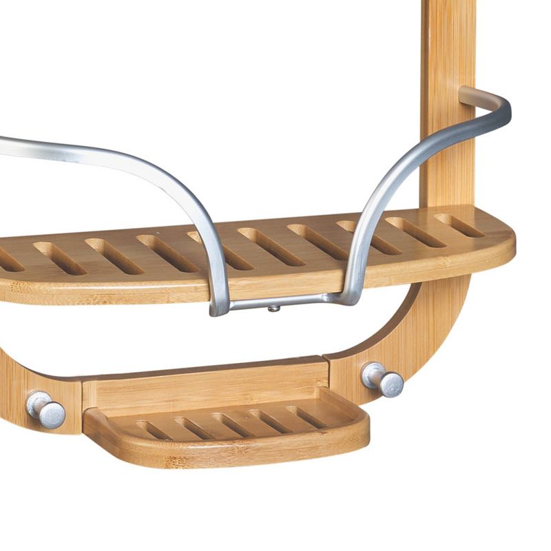 NeverRust LockTop Aluminum and Bamboo Over the Shower Caddy Satin Chrome - Zenna Home