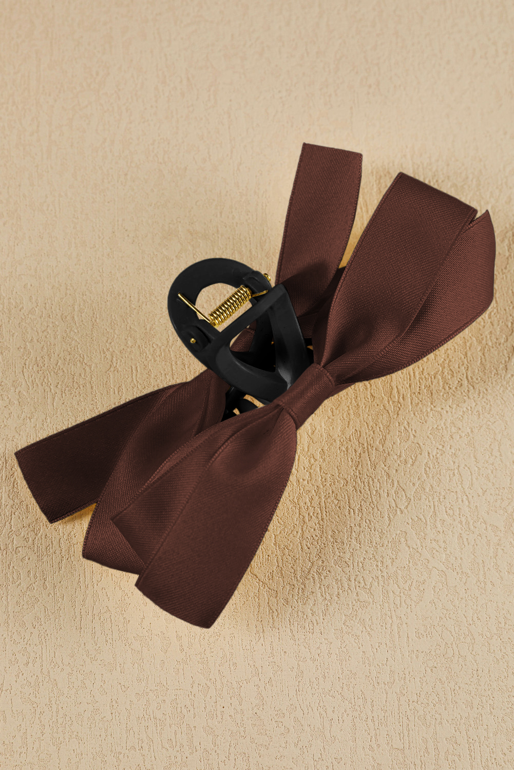 Coffee Solid Color Ribbon Bow Decor Hair Clip