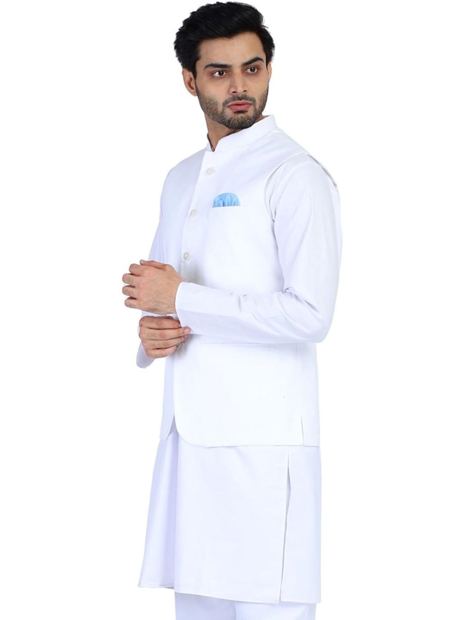 TAHVO White Cotton Slim Fit Nehru Jacket