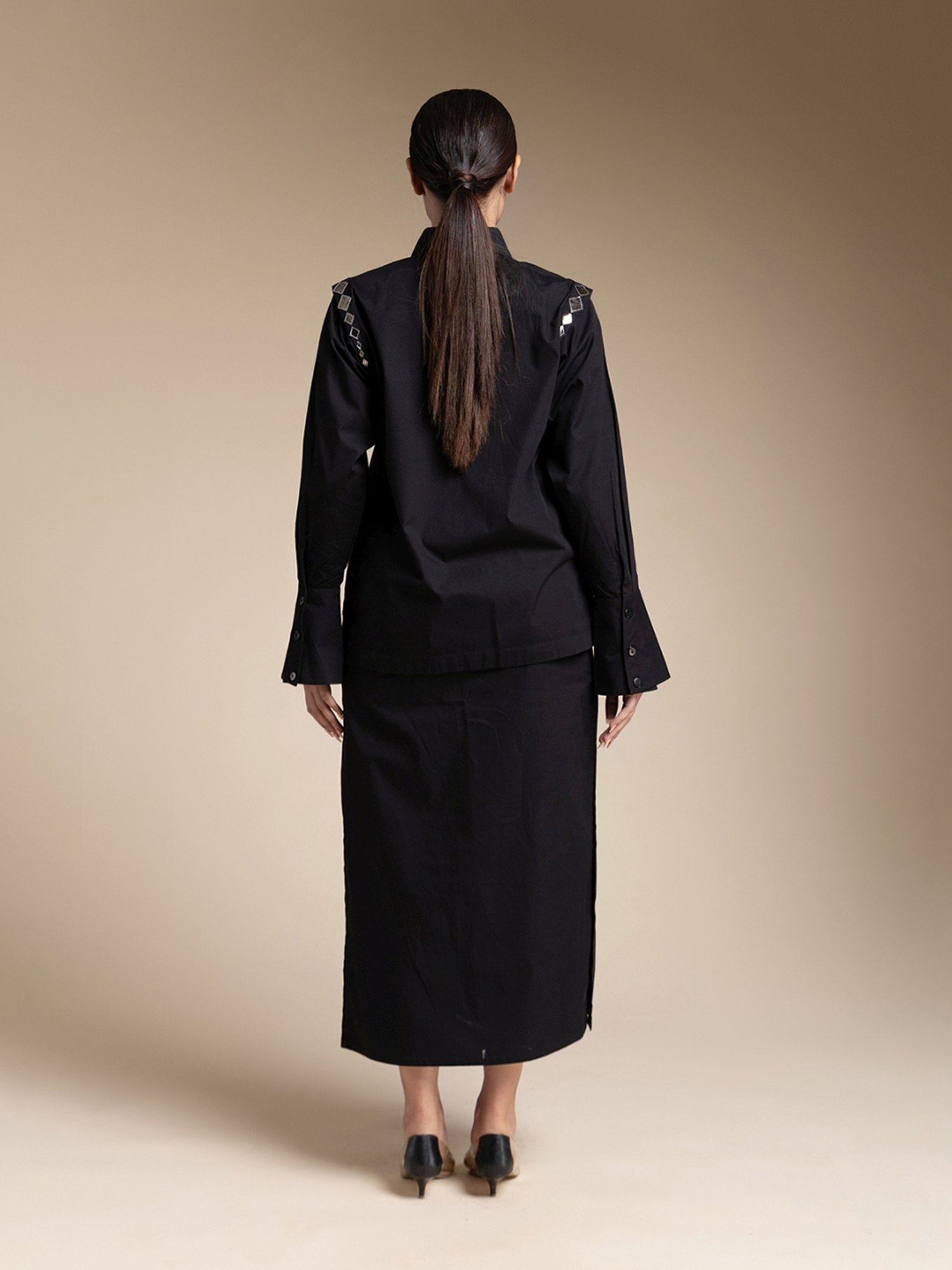 House of Manaa Black Hom Allure Shirt with Skirt