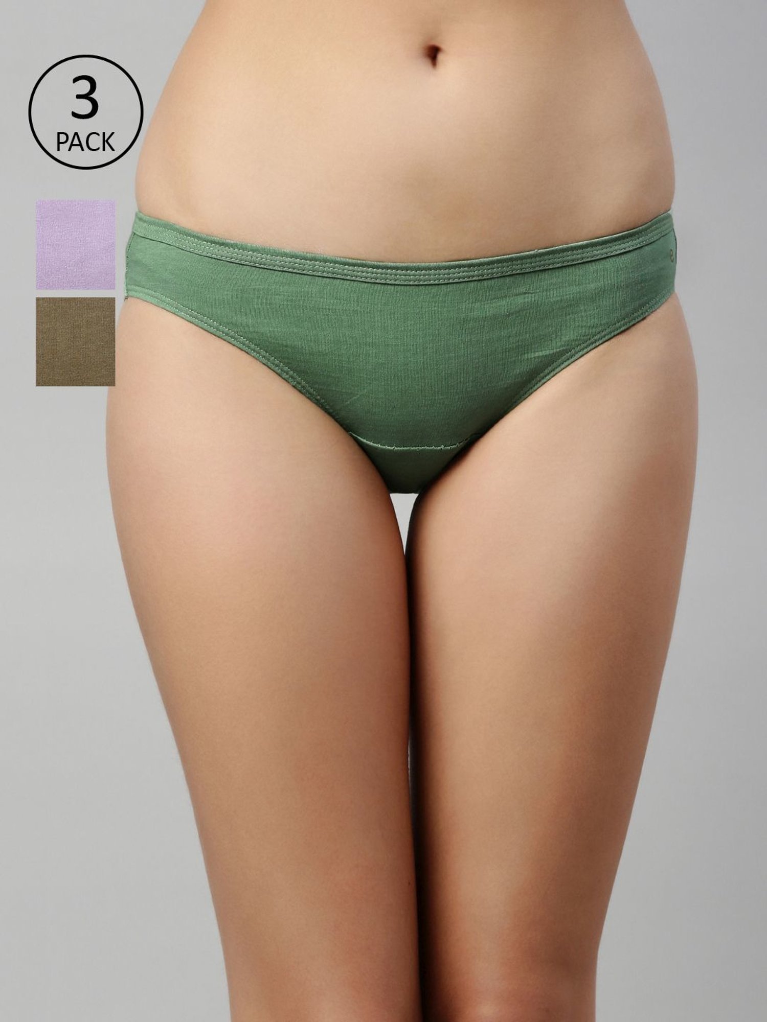 Enamor Green & Lilac Cotton Bikini Panties - Pack Of 3