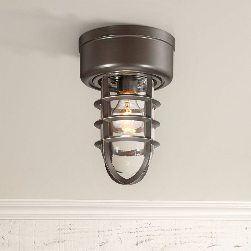 John Timberland Nautical Outdoor Ceiling Light Fixture Bronze Cage 10 3/4" Clear Glass Damp Rated for Porch Patio Entryway