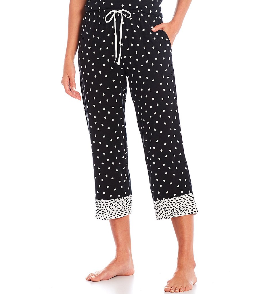 Donna Karan Dot Print Jersey Knit Coordinating Capri Sleep Pants
