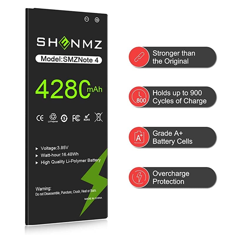 Note 4 BatteryUpgraded 4280mAh Liion Replacement Battery for Samsung Note 4 N910N910U LTEATT N910AVerizon N910VSprint N910PTMobile N910T|36 Month Warranty