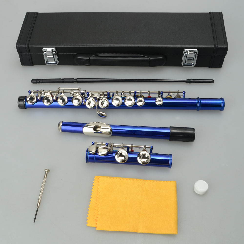 New Standard Blue School Band Student 16 Closed C Flute with Case&Accessories