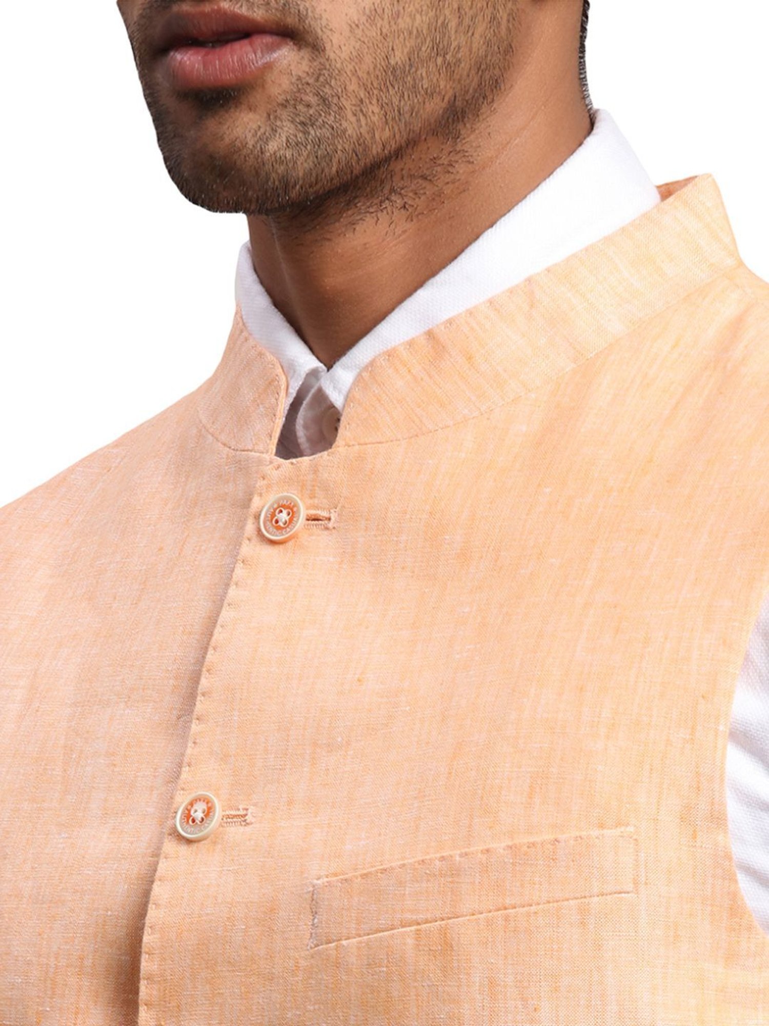 Parx Orange Linen Regular Fit Nehru Jacket