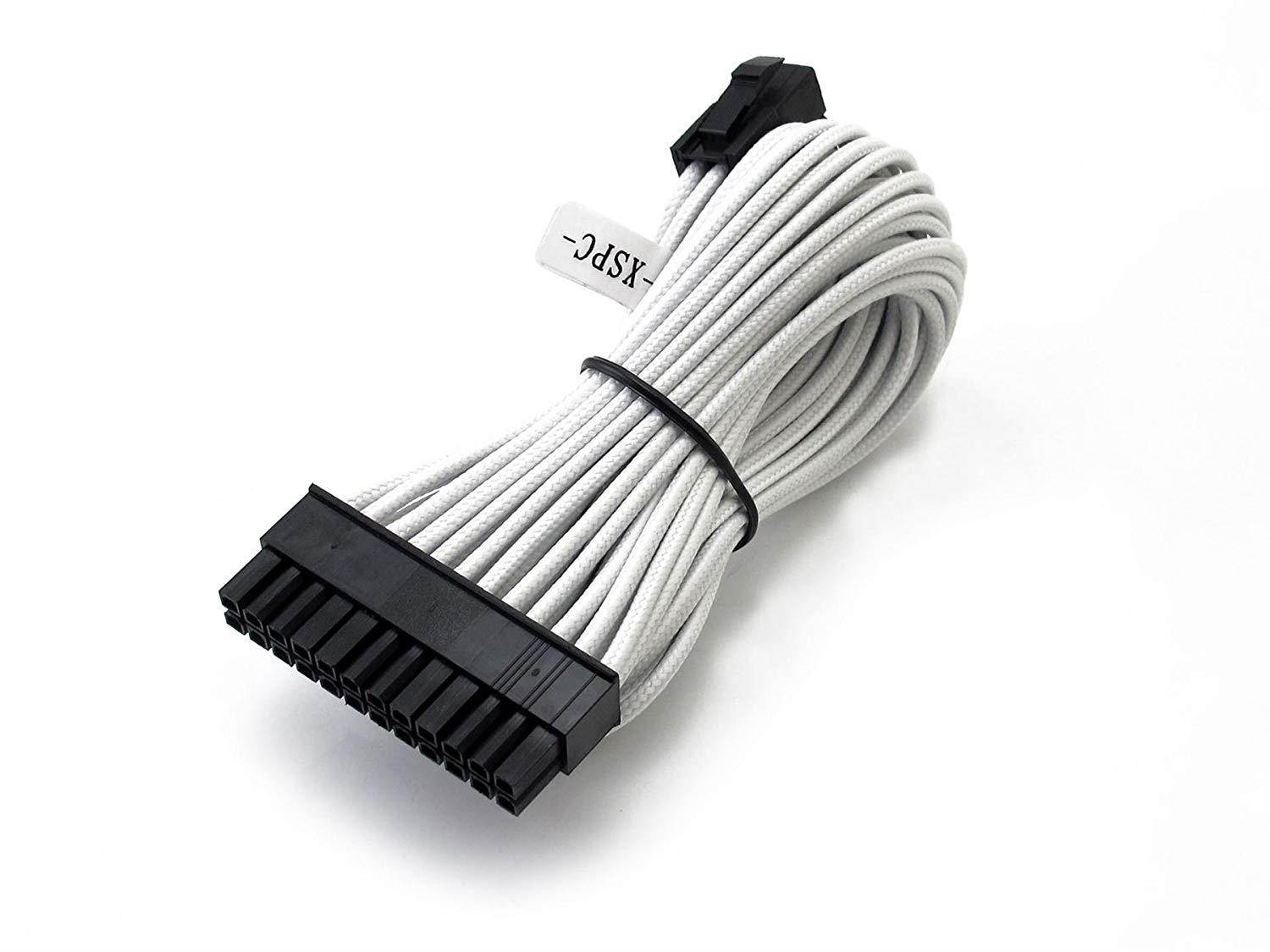 XSPC Premium Sleeved 24-Pin ATX Extension Cable, White