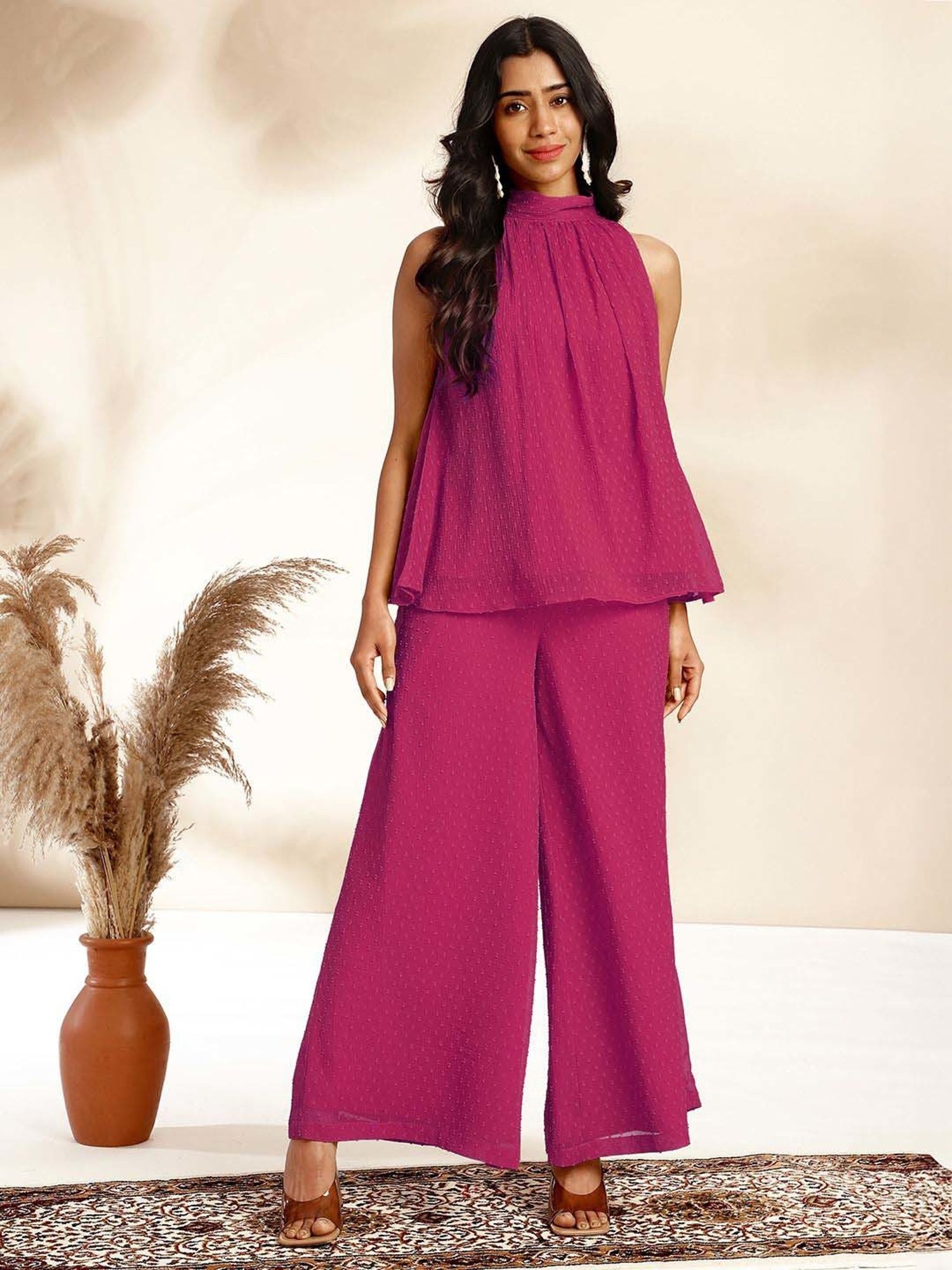 Janasya Pink Self Co-Ord Set