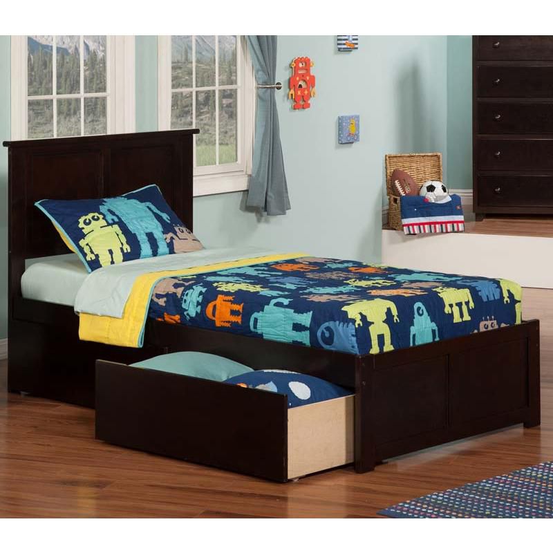Madison Twin XL Flat Panel Foot Board w/ 2 Urban Bed Drawers Espresso - Atlantic Furniture