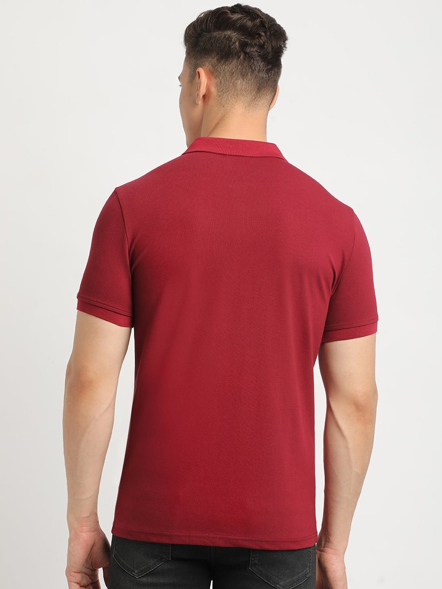 The Bear House Maroon Slim Fit Polo T-Shirt