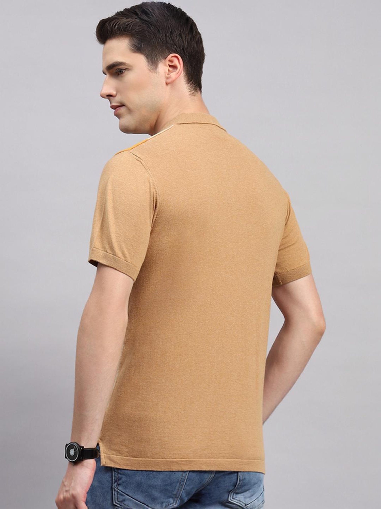 Monte Carlo Camel Cotton Regular Fit Printed Polo T-Shirt