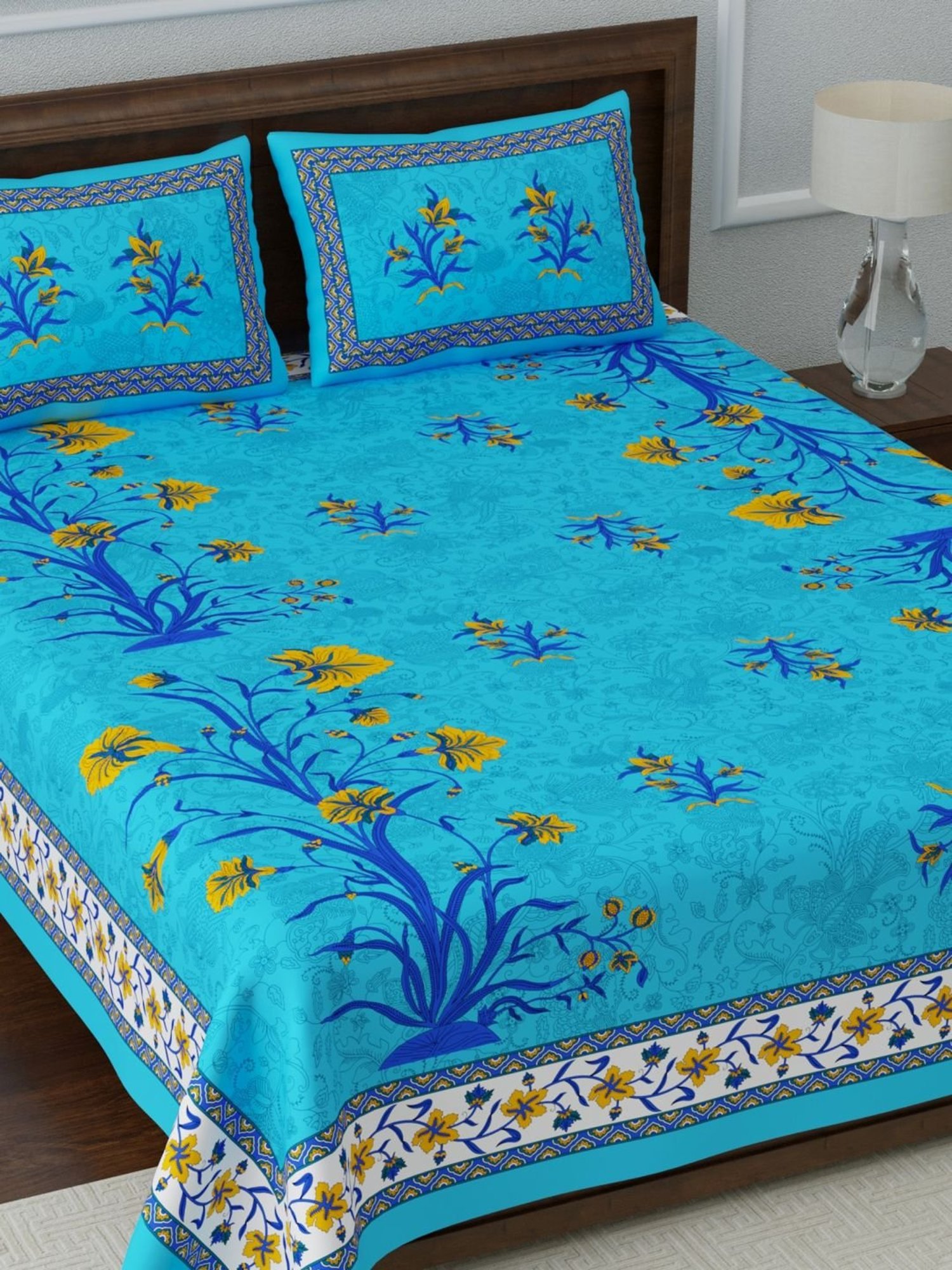 Living Roots Multicolor Jaipuri Printed Cotton Bed Sheet with 2 Pillow Cover