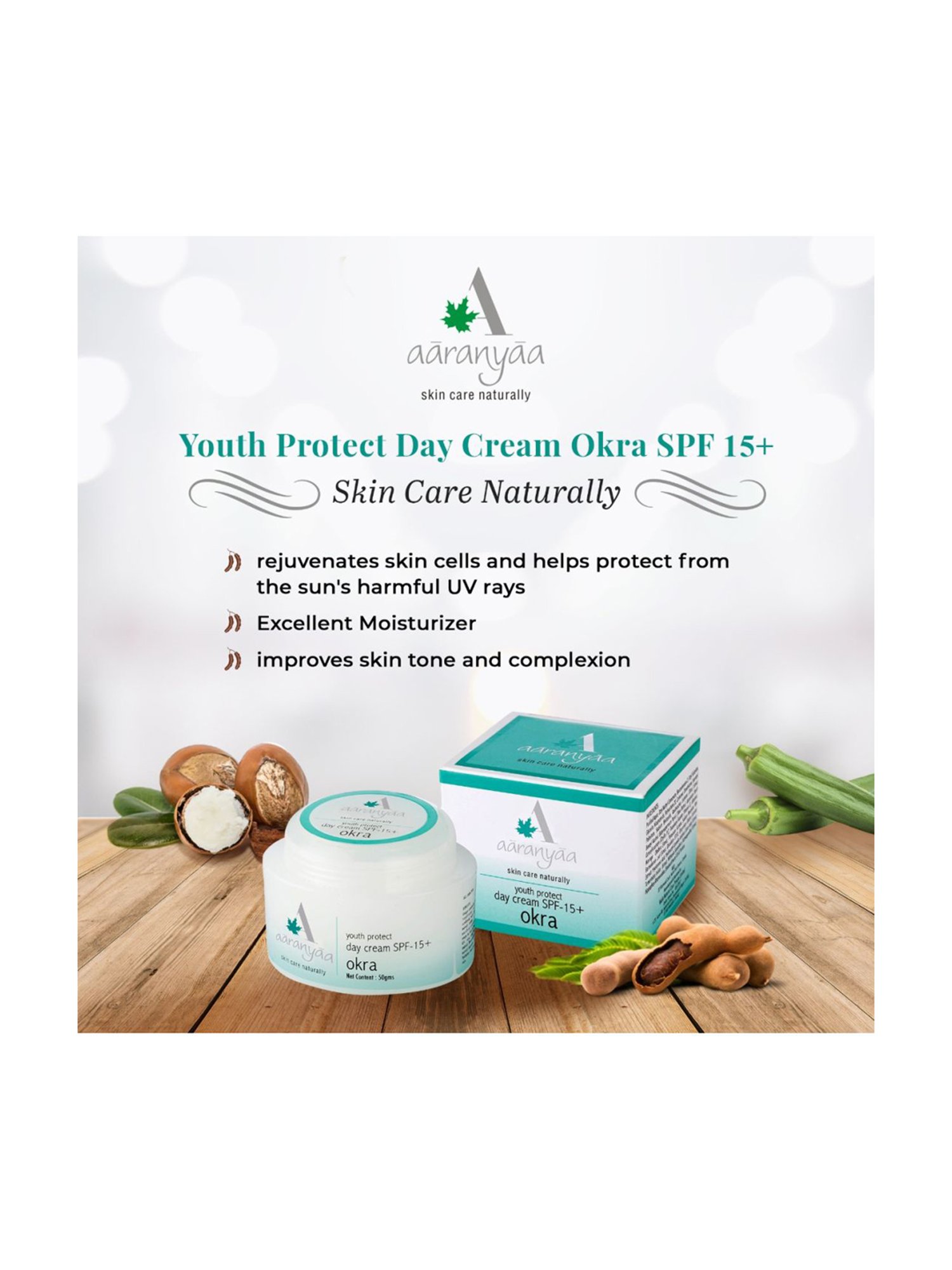 Aaranyaa Youth Protect Day Cream SPF 15+ Okra - 50 gm