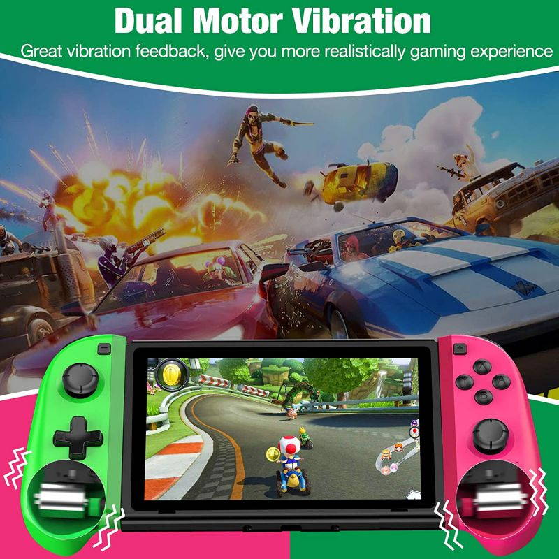 Switch Controller Compatible with Nintendo Switch Joycon, 4 Custom Macro Rear Buttons & 2 Turbo Buttons Pink and Green Switch L/R Replacement for Joycon Controllers Dual Vibration 6-Axis Gyro