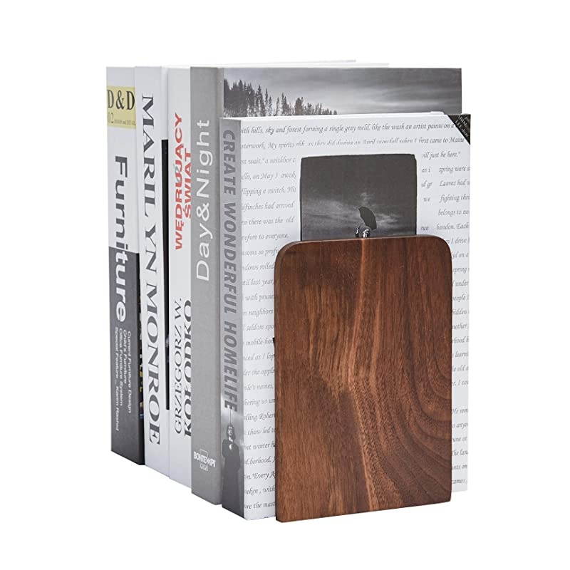 Wood Bookends,Pack of 1 Pair,Non-Skid,Black Walnut,Office Book Stand (Black Walnut-A Plus)