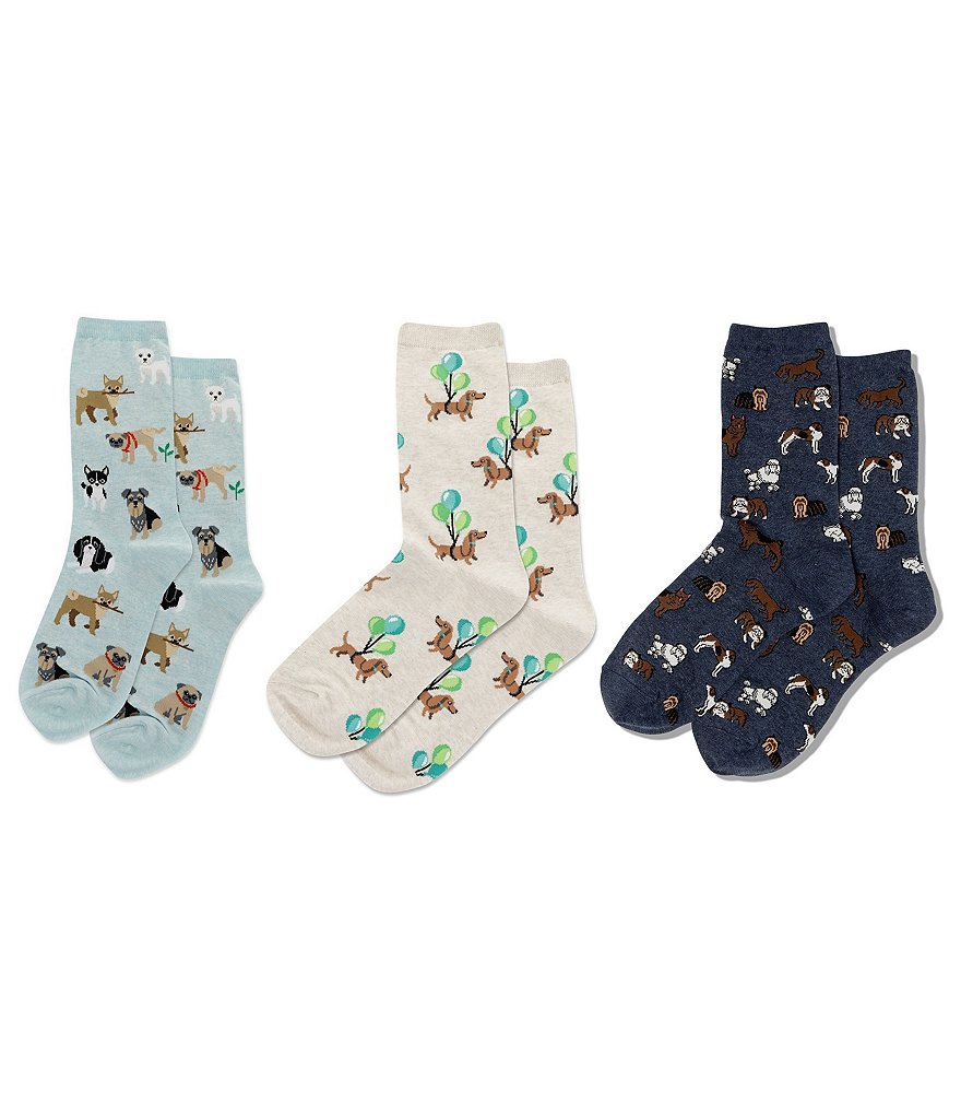 Hot Sox Women's Dog Crew Socks, 3 Pack