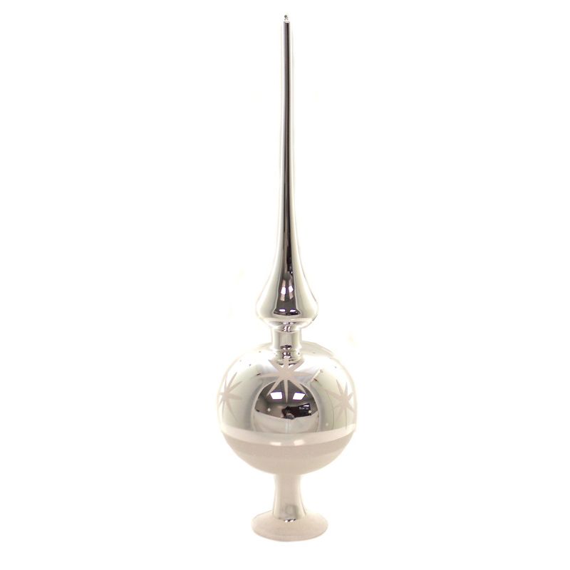 Inge Glas 14.0" 14" Silver Starry Sky Finial Tree Topper Free Standing  -  Tree Toppers