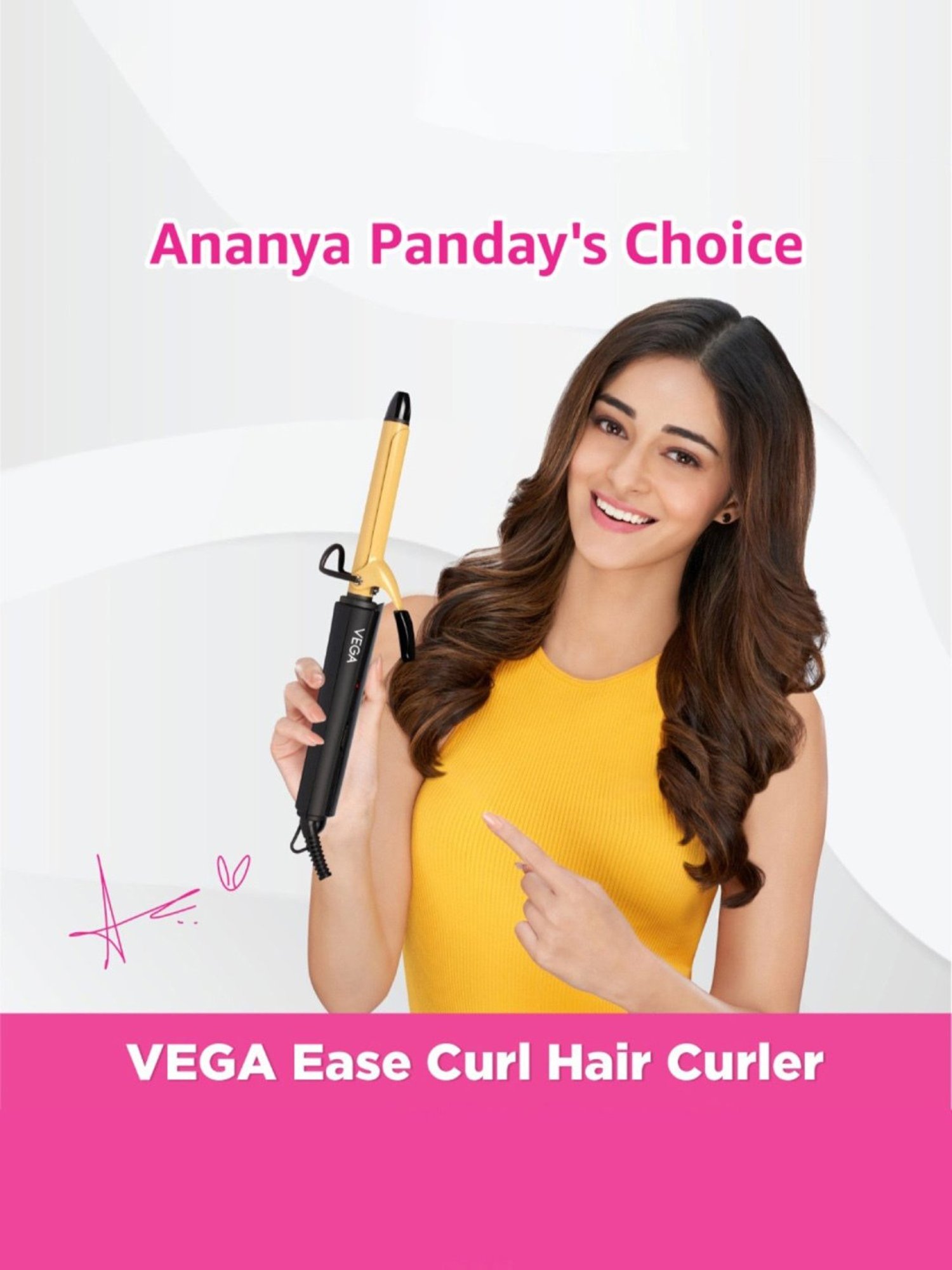 Vega Ease Curl Hair Curler-19 mm With Ceramic Coated Barrel (VHCH-01), Black